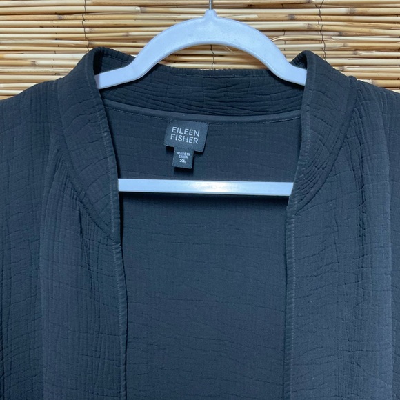 Eileen Fisher Black Rayon-Silk Textured Open Front Cardigan Size XL Minimalist - Picture 5 of 7